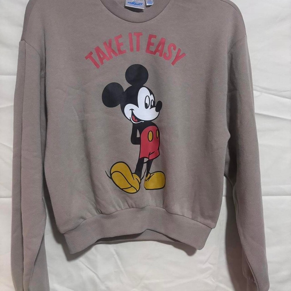 Disney Sweatshirt Womens XXS Grey NWT Mickey Mouse Take It Easy Graphic Pullover